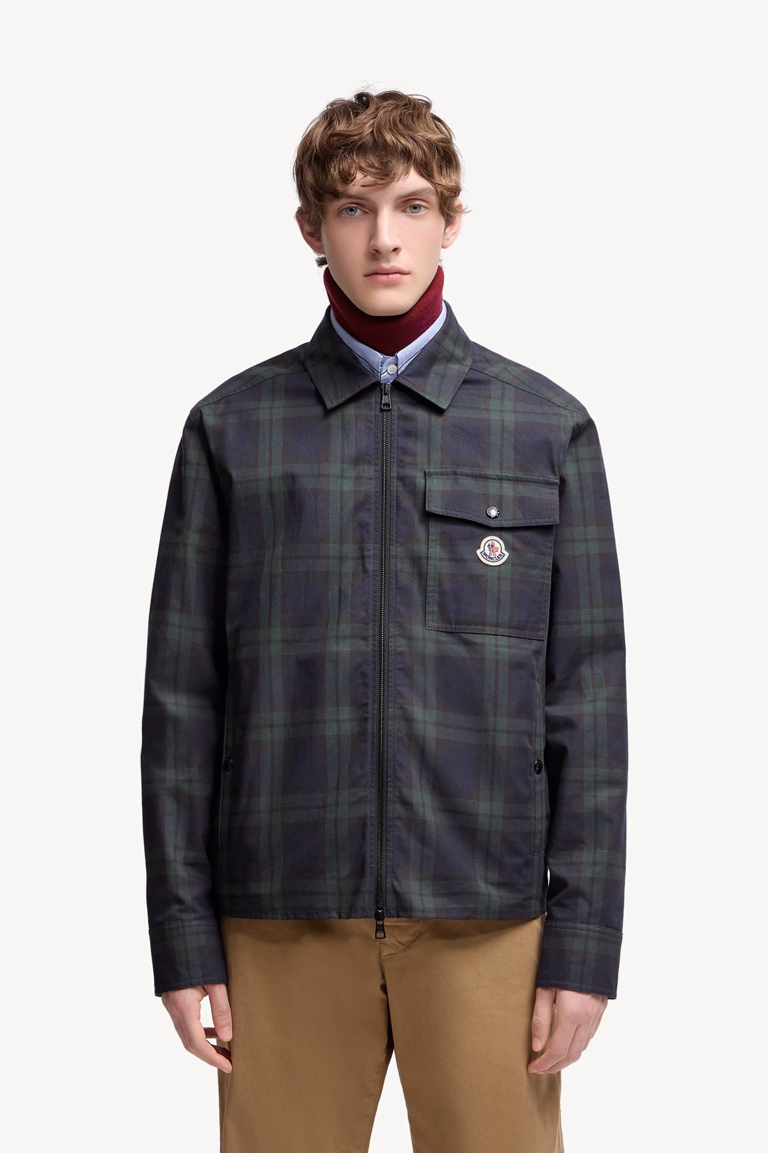 Checked Cotton Gabardine Long Sleeve Shirt Men Black Moncler 3